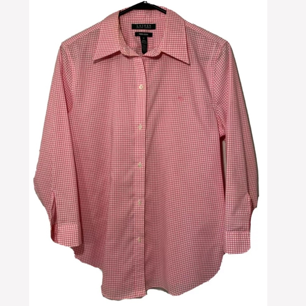 🩷 LAUREN RALPH LAUREN NON-IRON GINGHAM TOP SIZE M